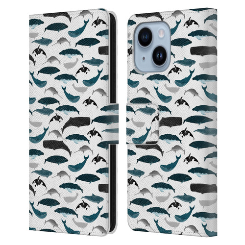 Andrea Lauren Design Sea Animals Whales Leather Book Wallet Case Cover For Apple iPhone 14 Plus