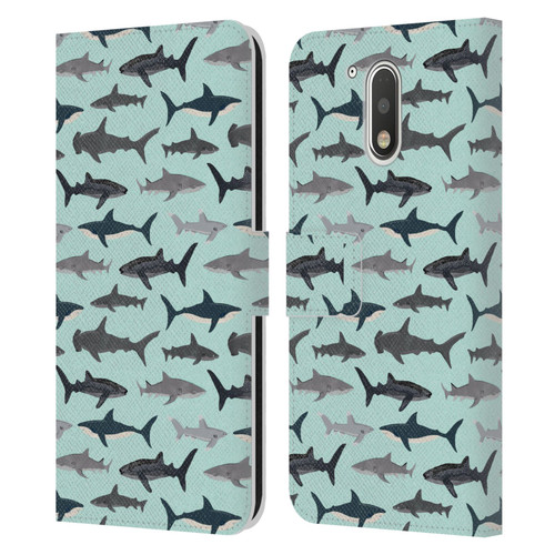 Andrea Lauren Design Sea Animals Sharks Leather Book Wallet Case Cover For Motorola Moto G41