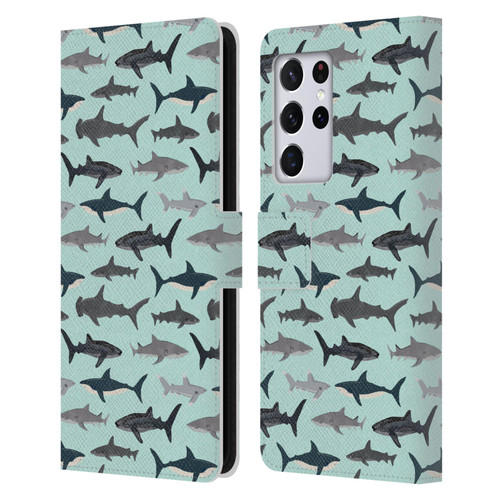 Andrea Lauren Design Sea Animals Sharks Leather Book Wallet Case Cover For Samsung Galaxy S21 Ultra 5G