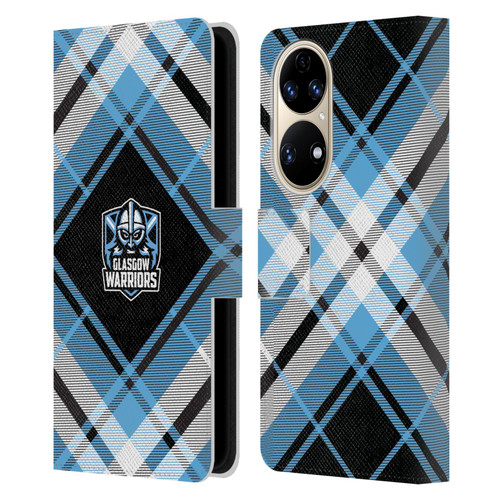 Glasgow Warriors Logo 2 Diagonal Tartan Leather Book Wallet Case Cover For Huawei P50