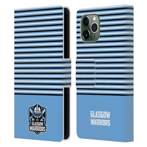 Glasgow Warriors Logo Stripes Blue 2 Leather Book Wallet Case Cover For Apple iPhone 11 Pro