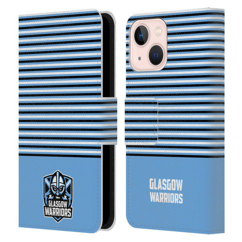 Glasgow Warriors Logo Stripes Blue 2 Leather Book Wallet Case Cover For Apple iPhone 13 Mini