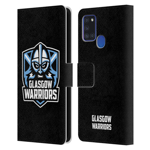 Glasgow Warriors Logo Plain Black Leather Book Wallet Case Cover For Samsung Galaxy A21s (2020)