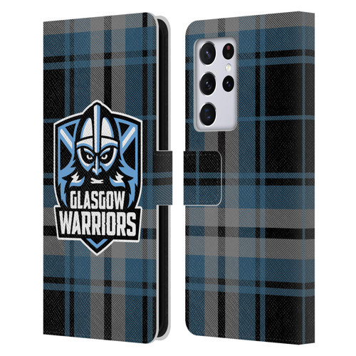 Glasgow Warriors Logo Tartan Leather Book Wallet Case Cover For Samsung Galaxy S21 Ultra 5G