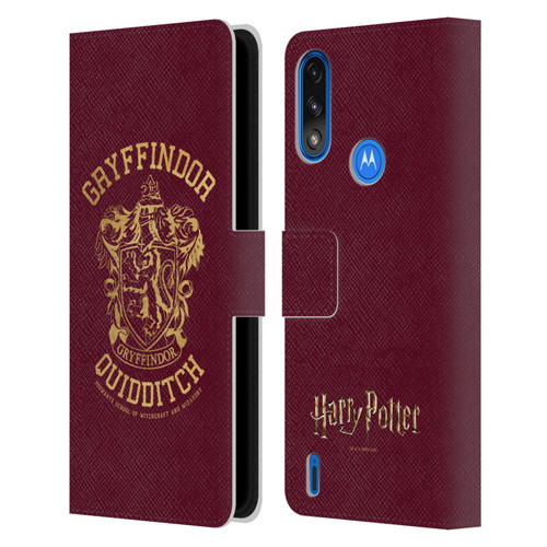 Harry Potter Deathly Hallows X Gryffindor Quidditch Leather Book Wallet Case Cover For Motorola Moto E7 Power / Moto E7i Power