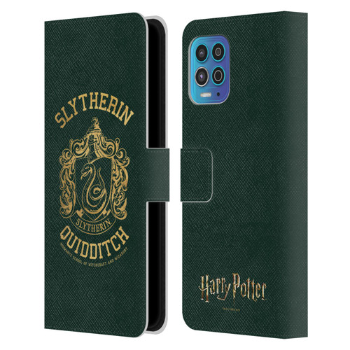 Harry Potter Deathly Hallows X Slytherin Quidditch Leather Book Wallet Case Cover For Motorola Moto G100