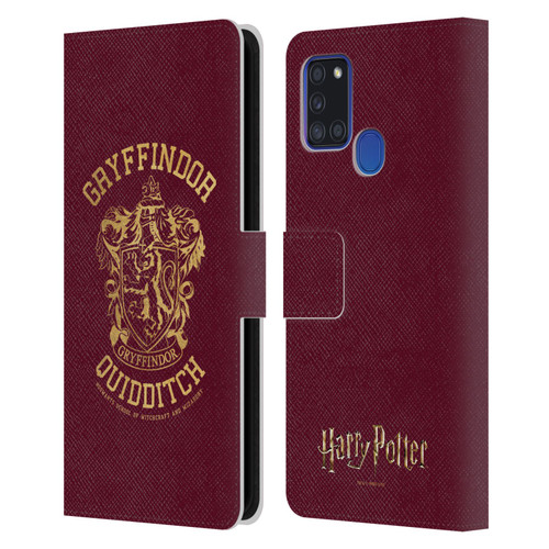 Harry Potter Deathly Hallows X Gryffindor Quidditch Leather Book Wallet Case Cover For Samsung Galaxy A21s (2020)