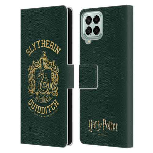 Harry Potter Deathly Hallows X Slytherin Quidditch Leather Book Wallet Case Cover For Samsung Galaxy M33 (2022)