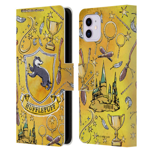 Harry Potter Deathly Hallows XIII Hufflepuff Pattern Leather Book Wallet Case Cover For Apple iPhone 11
