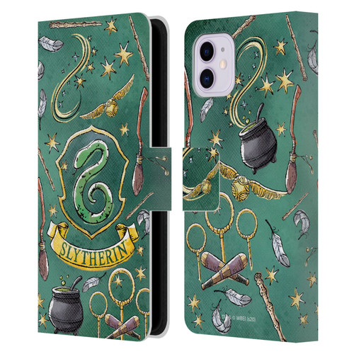 Harry Potter Deathly Hallows XIII Slytherin Pattern Leather Book Wallet Case Cover For Apple iPhone 11