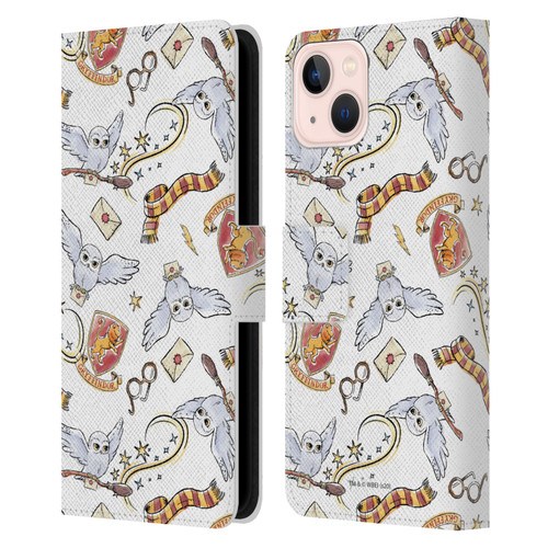 Harry Potter Deathly Hallows XIII Hedwig Owl Pattern Leather Book Wallet Case Cover For Apple iPhone 13