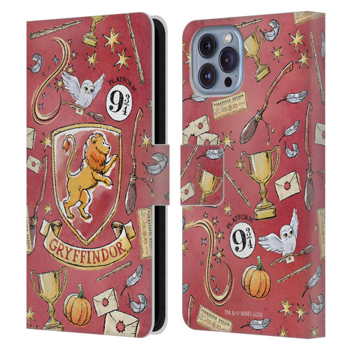 Harry Potter Deathly Hallows XIII Gryffindor Pattern Leather Book Wallet Case Cover For Apple iPhone 14