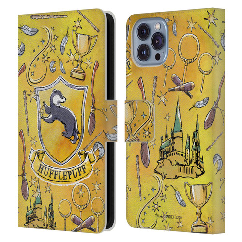 Harry Potter Deathly Hallows XIII Hufflepuff Pattern Leather Book Wallet Case Cover For Apple iPhone 14