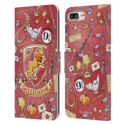 Harry Potter Deathly Hallows XIII Gryffindor Pattern Leather Book Wallet Case Cover For Apple iPhone 7 Plus / iPhone 8 Plus