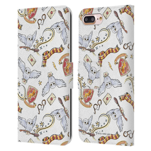 Harry Potter Deathly Hallows XIII Hedwig Owl Pattern Leather Book Wallet Case Cover For Apple iPhone 7 Plus / iPhone 8 Plus