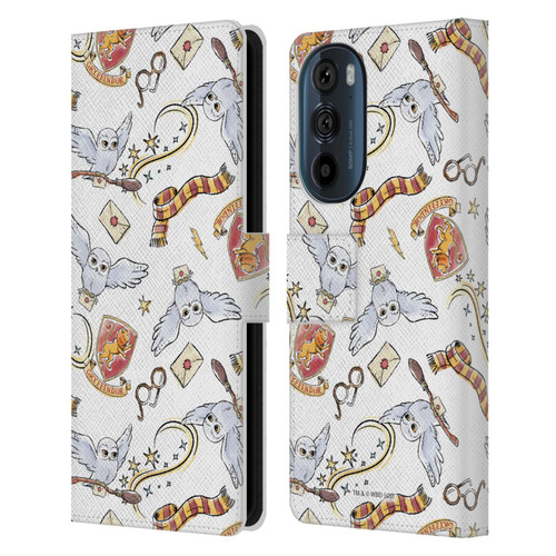 Harry Potter Deathly Hallows XIII Hedwig Owl Pattern Leather Book Wallet Case Cover For Motorola Edge 30