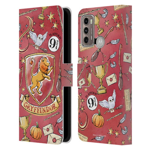 Harry Potter Deathly Hallows XIII Gryffindor Pattern Leather Book Wallet Case Cover For Motorola Moto G60 / Moto G40 Fusion