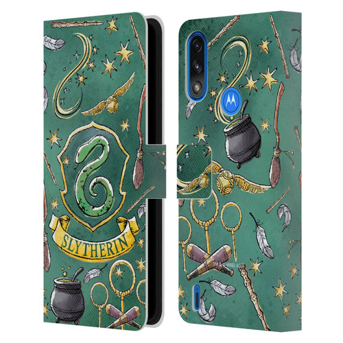 Harry Potter Deathly Hallows XIII Slytherin Pattern Leather Book Wallet Case Cover For Motorola Moto E7 Power / Moto E7i Power