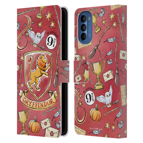 Harry Potter Deathly Hallows XIII Gryffindor Pattern Leather Book Wallet Case Cover For Motorola Moto G41