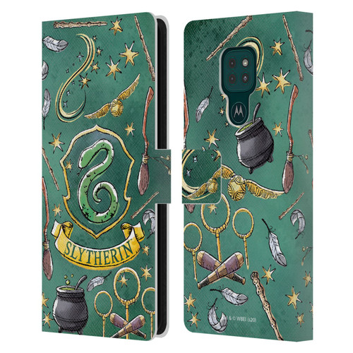 Harry Potter Deathly Hallows XIII Slytherin Pattern Leather Book Wallet Case Cover For Motorola Moto G9 Play