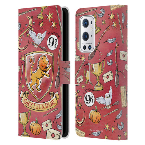 Harry Potter Deathly Hallows XIII Gryffindor Pattern Leather Book Wallet Case Cover For OnePlus 9 Pro