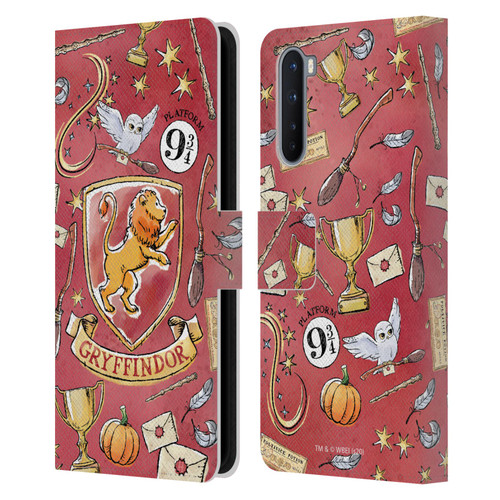 Harry Potter Deathly Hallows XIII Gryffindor Pattern Leather Book Wallet Case Cover For OnePlus Nord 5G