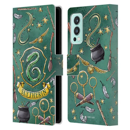 Harry Potter Deathly Hallows XIII Slytherin Pattern Leather Book Wallet Case Cover For OnePlus Nord 2 5G