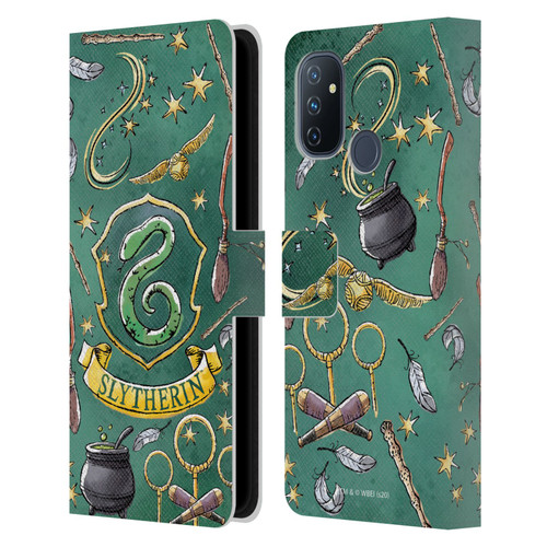 Harry Potter Deathly Hallows XIII Slytherin Pattern Leather Book Wallet Case Cover For OnePlus Nord N100