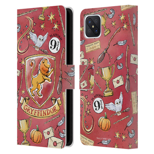 Harry Potter Deathly Hallows XIII Gryffindor Pattern Leather Book Wallet Case Cover For OPPO Reno4 Z 5G