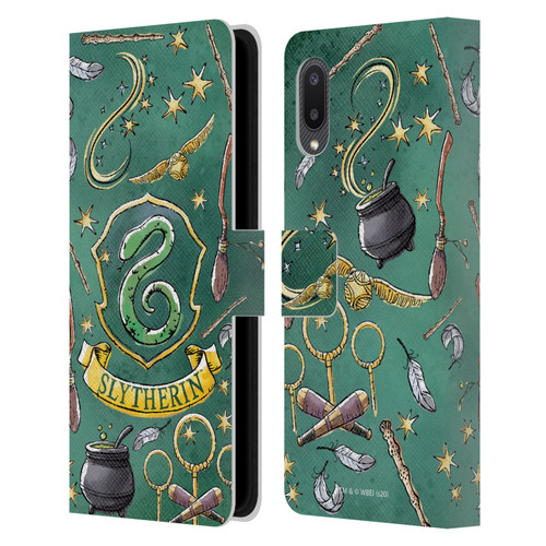 Harry Potter Deathly Hallows XIII Slytherin Pattern Leather Book Wallet Case Cover For Samsung Galaxy A02/M02 (2021)