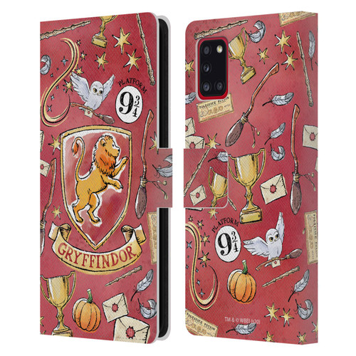 Harry Potter Deathly Hallows XIII Gryffindor Pattern Leather Book Wallet Case Cover For Samsung Galaxy A31 (2020)