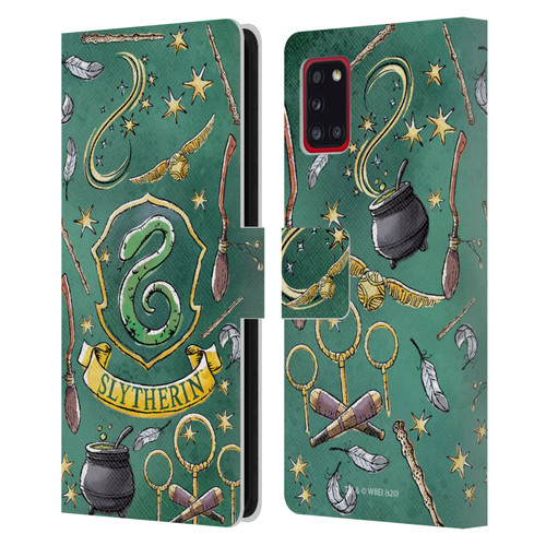Harry Potter Deathly Hallows XIII Slytherin Pattern Leather Book Wallet Case Cover For Samsung Galaxy A31 (2020)