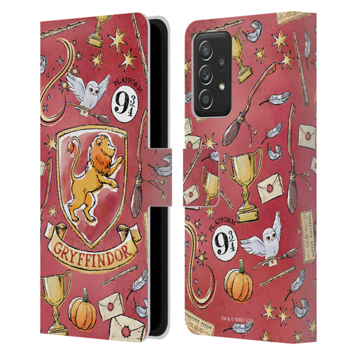 Harry Potter Deathly Hallows XIII Gryffindor Pattern Leather Book Wallet Case Cover For Samsung Galaxy A52 / A52s / 5G (2021)