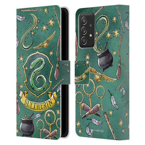 Harry Potter Deathly Hallows XIII Slytherin Pattern Leather Book Wallet Case Cover For Samsung Galaxy A52 / A52s / 5G (2021)