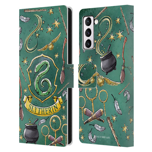 Harry Potter Deathly Hallows XIII Slytherin Pattern Leather Book Wallet Case Cover For Samsung Galaxy S21+ 5G