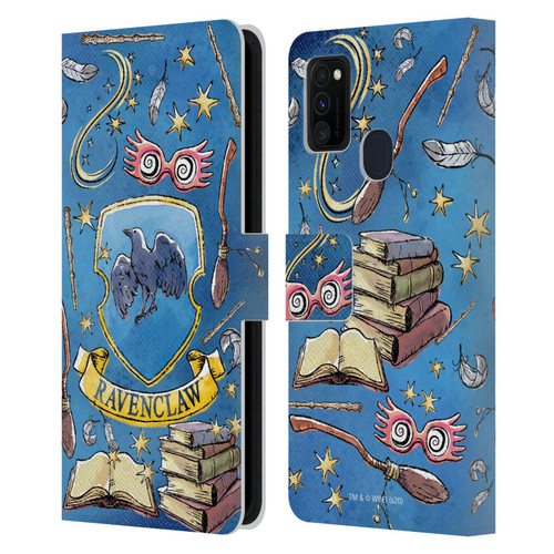 Harry Potter Deathly Hallows XIII Ravenclaw Pattern Leather Book Wallet Case Cover For Samsung Galaxy M30s (2019)/M21 (2020)