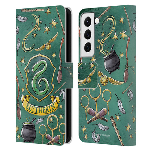 Harry Potter Deathly Hallows XIII Slytherin Pattern Leather Book Wallet Case Cover For Samsung Galaxy S22 5G