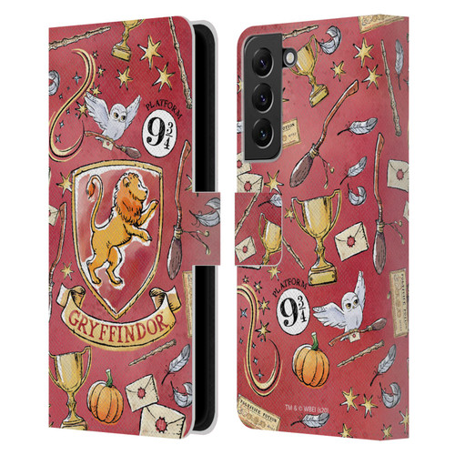 Harry Potter Deathly Hallows XIII Gryffindor Pattern Leather Book Wallet Case Cover For Samsung Galaxy S22+ 5G
