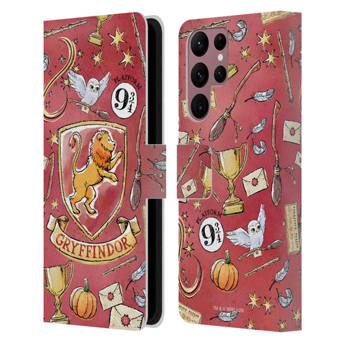 Harry Potter Deathly Hallows XIII Gryffindor Pattern Leather Book Wallet Case Cover For Samsung Galaxy S22 Ultra 5G