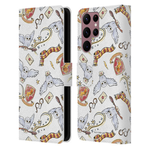 Harry Potter Deathly Hallows XIII Hedwig Owl Pattern Leather Book Wallet Case Cover For Samsung Galaxy S22 Ultra 5G