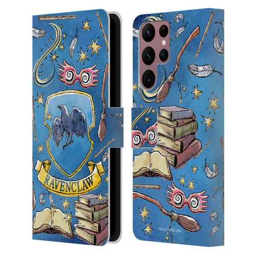 Harry Potter Deathly Hallows XIII Ravenclaw Pattern Leather Book Wallet Case Cover For Samsung Galaxy S22 Ultra 5G