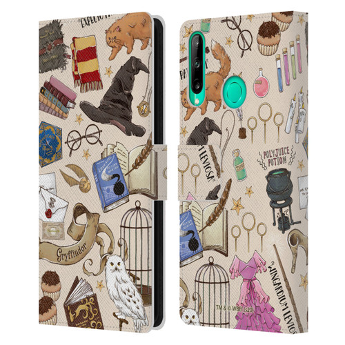 Harry Potter Deathly Hallows XXXVII Hogwarts Pattern Leather Book Wallet Case Cover For Huawei P40 lite E