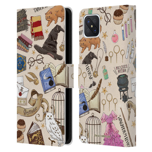 Harry Potter Deathly Hallows XXXVII Hogwarts Pattern Leather Book Wallet Case Cover For OPPO Reno4 Z 5G