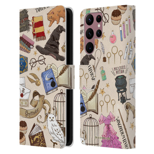 Harry Potter Deathly Hallows XXXVII Hogwarts Pattern Leather Book Wallet Case Cover For Samsung Galaxy S22 Ultra 5G