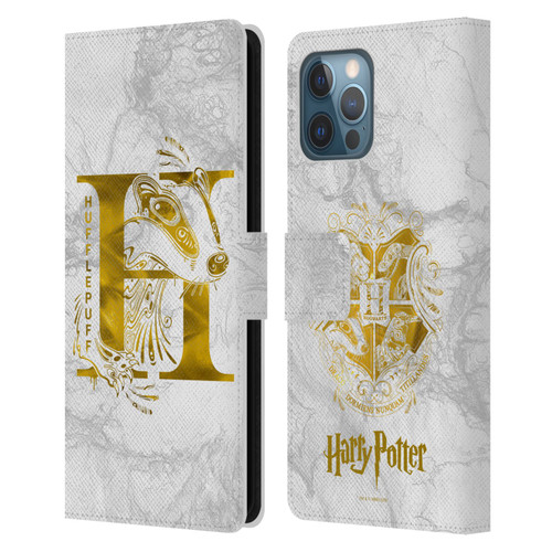 Harry Potter Deathly Hallows IX Hufflepuff Aguamenti Leather Book Wallet Case Cover For Apple iPhone 12 Pro Max
