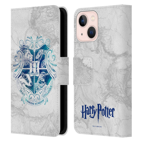 Harry Potter Deathly Hallows IX Hogwarts Aguamenti Leather Book Wallet Case Cover For Apple iPhone 13 Mini