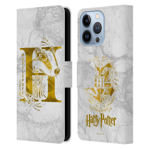 Harry Potter Deathly Hallows IX Hufflepuff Aguamenti Leather Book Wallet Case Cover For Apple iPhone 13 Pro