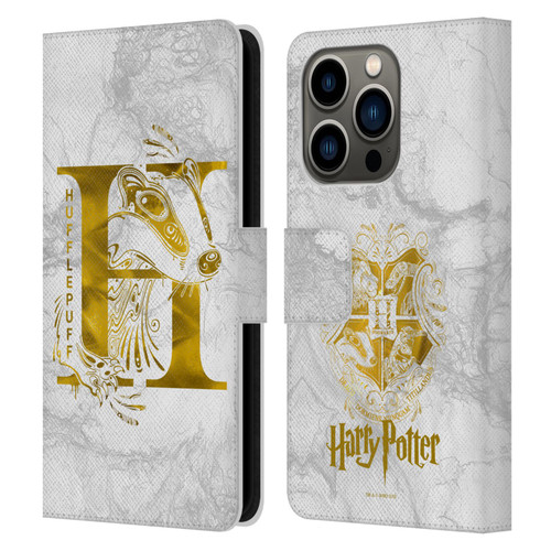 Harry Potter Deathly Hallows IX Hufflepuff Aguamenti Leather Book Wallet Case Cover For Apple iPhone 14 Pro