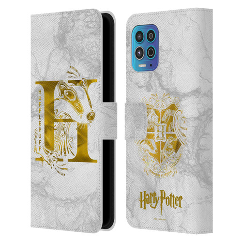 Harry Potter Deathly Hallows IX Hufflepuff Aguamenti Leather Book Wallet Case Cover For Motorola Moto G100