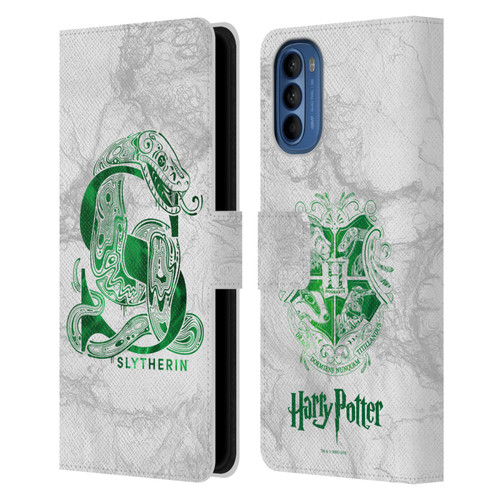 Harry Potter Deathly Hallows IX Slytherin Aguamenti Leather Book Wallet Case Cover For Motorola Moto G41